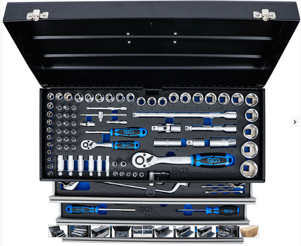 Cassettiera BGS 3318 aperta con quattro moduli portautensili

